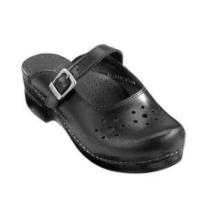 Dansko Black Merrie Cabrio Open Back Clogs with Strap Sz 39 new with box